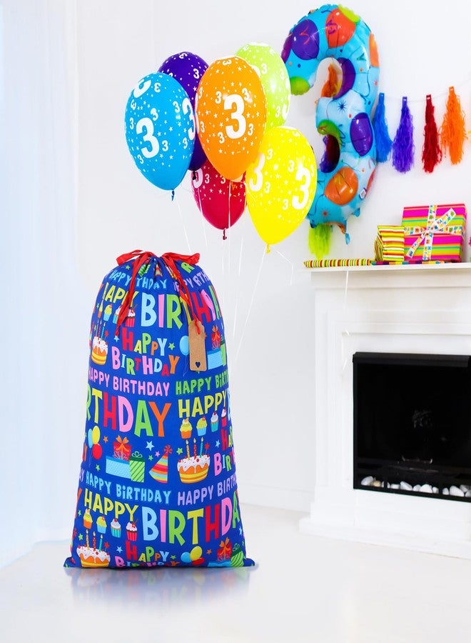 Pickmesh 1 Pcs Happy Birthday Drawstring Gift Bag 20 x 28 Inch Extra Large Baby Shower Bag Reusable Fabric Blue Baby Shower Wrapping Pouch for Gender Reveal Gift Wrapping Decoration(Blue Birthday) - Image 5